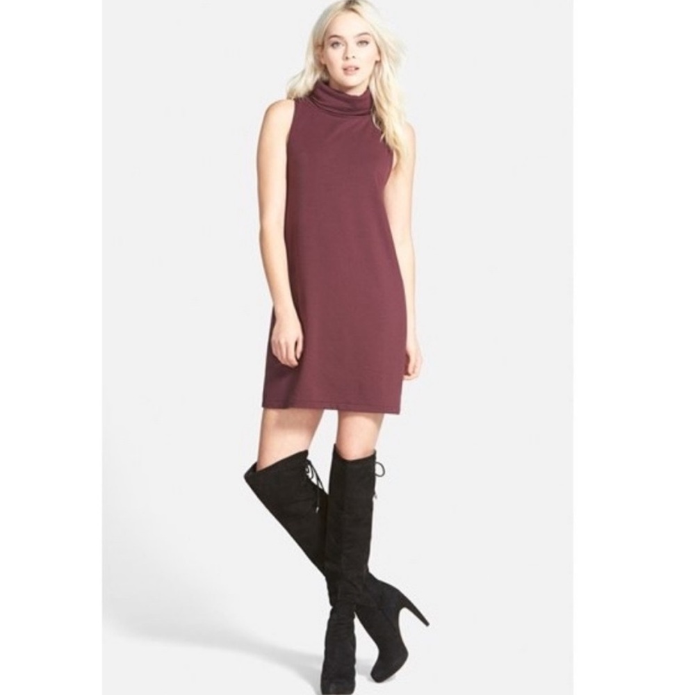 Sleeveless Heathered Maroon Turtleneck Dress
